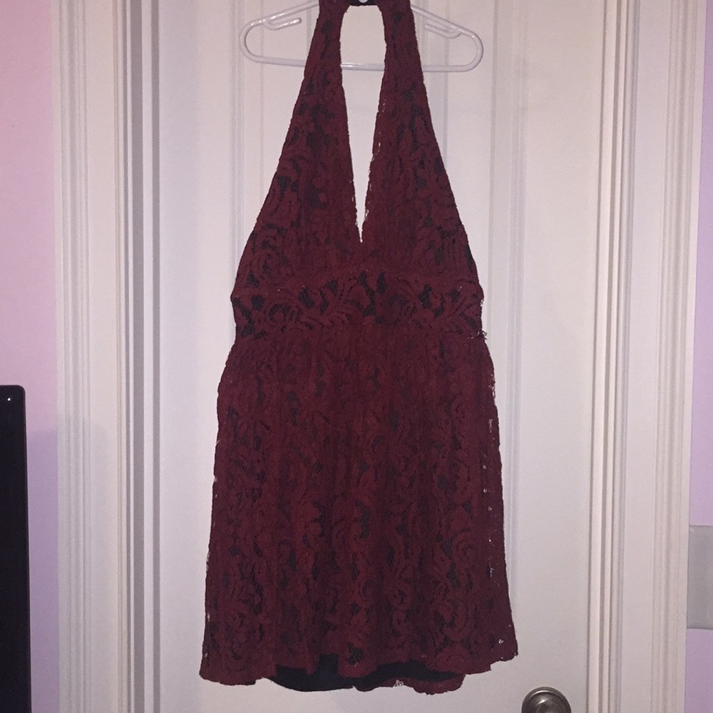 Red lace halter dress